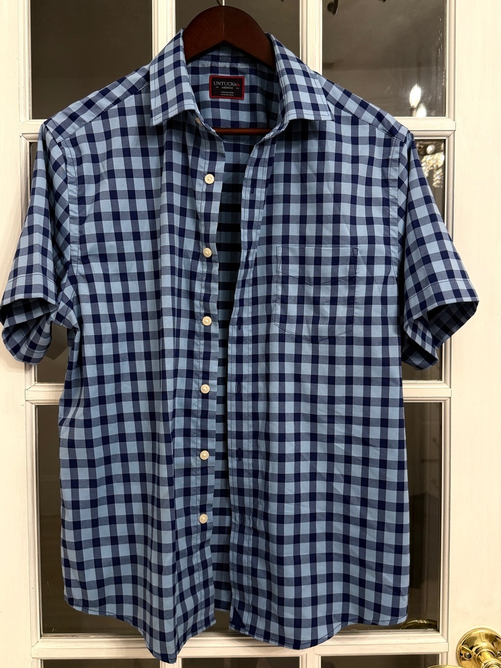 UNTUCKit Men's Blue Gingham Short Sleeve Button Down Shirt Size M